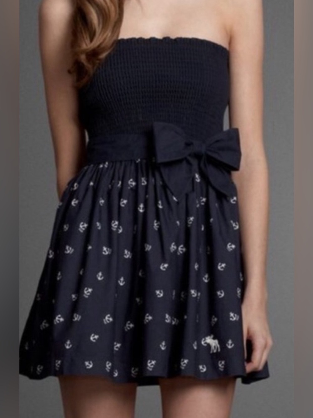 Abercrombie & Fitch Navy and White Anchor & Moose Print Dress